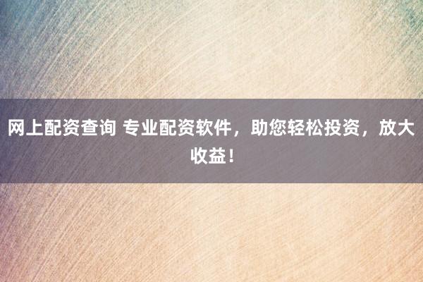 网上配资查询 专业配资软件，助您轻松投资，放大收益！