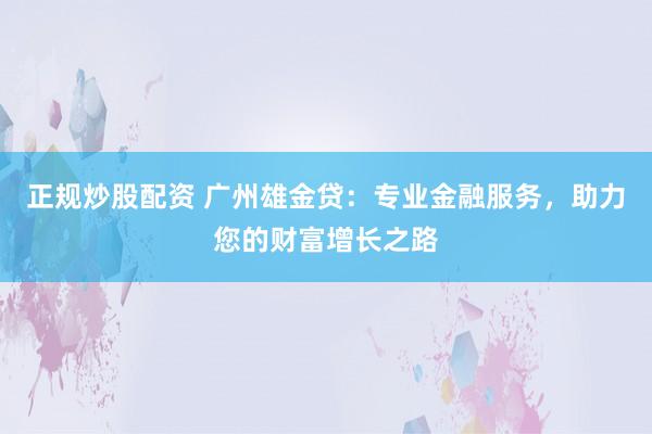 正规炒股配资 广州雄金贷：专业金融服务，助力您的财富增长之路