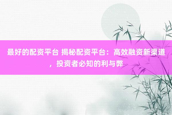 最好的配资平台 揭秘配资平台：高效融资新渠道，投资者必知的利与弊