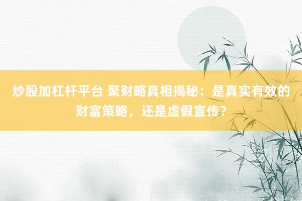 炒股加杠杆平台 聚财略真相揭秘：是真实有效的财富策略，还是虚假宣传？