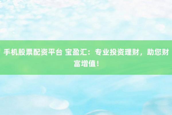 手机股票配资平台 宝盈汇：专业投资理财，助您财富增值！