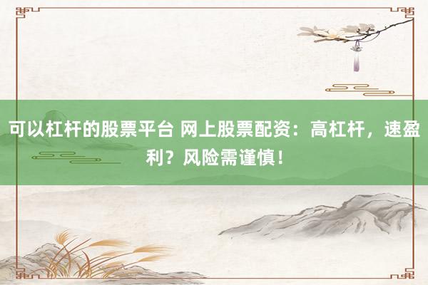 可以杠杆的股票平台 网上股票配资：高杠杆，速盈利？风险需谨慎！