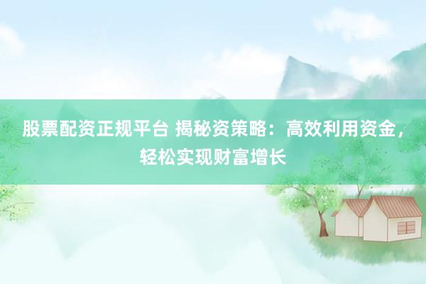 股票配资正规平台 揭秘资策略：高效利用资金，轻松实现财富增长