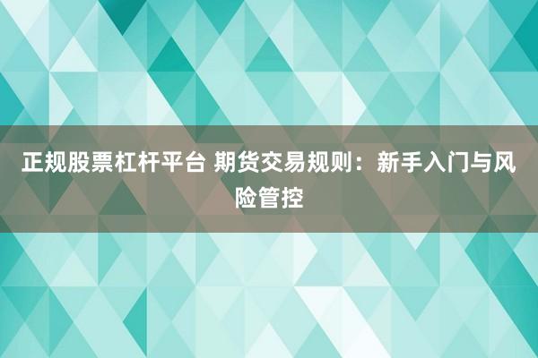 正规股票杠杆平台 期货交易规则：新手入门与风险管控