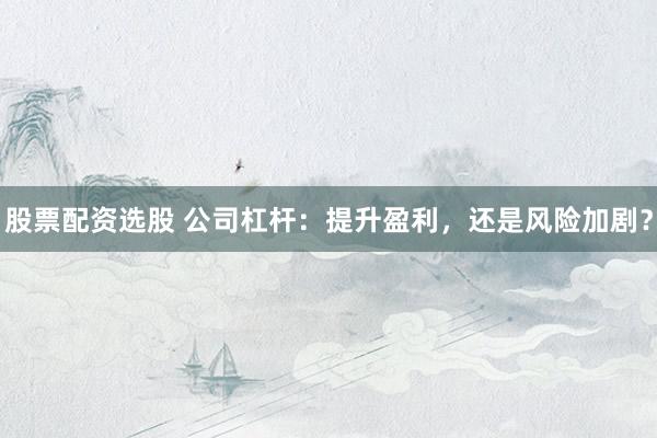 股票配资选股 公司杠杆：提升盈利，还是风险加剧？